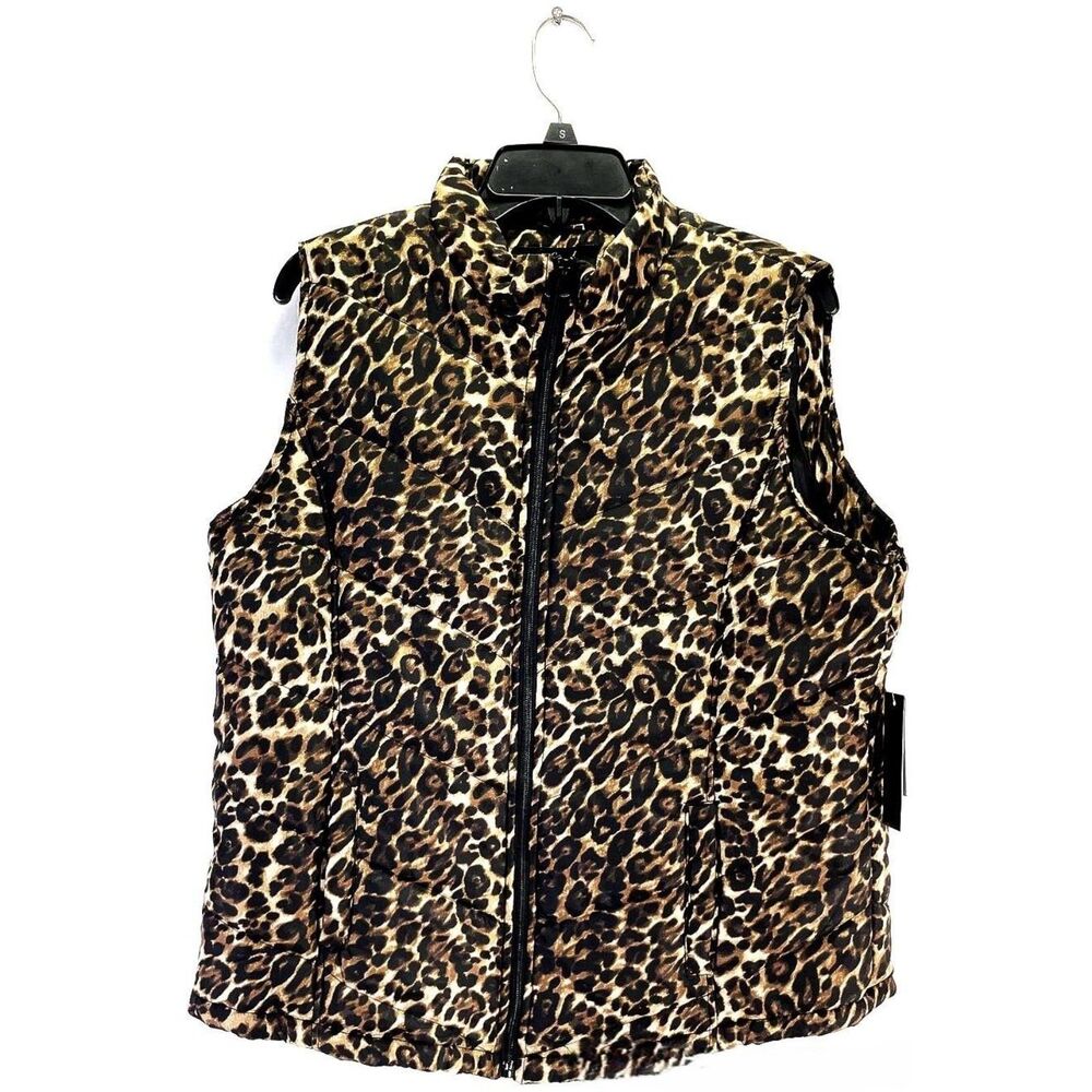 Fresh Leopard Animal Print Zip Up Vest Size XL NWT